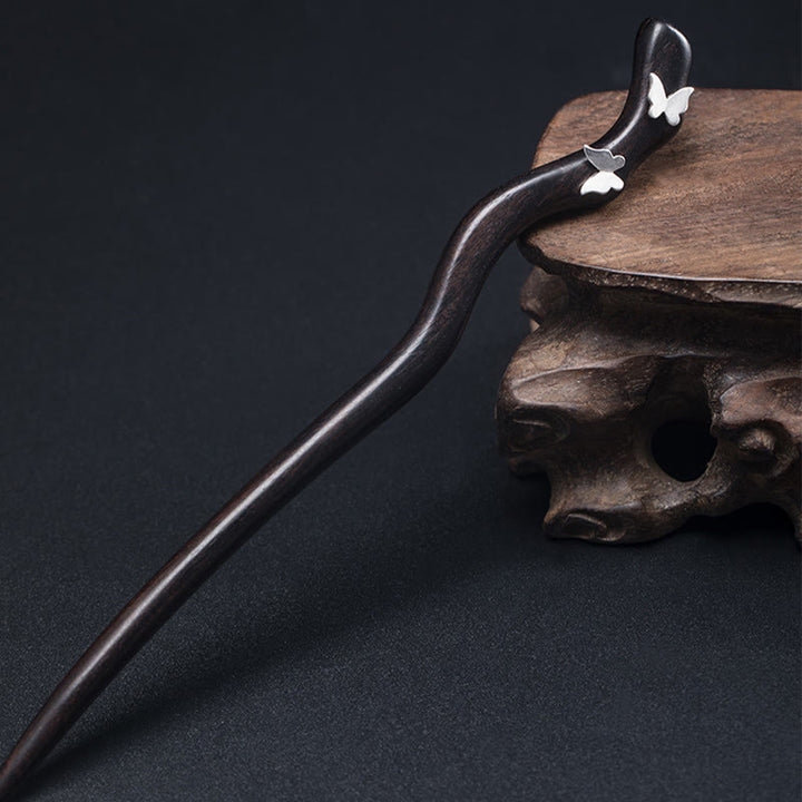 Buddha Stones 925 Sterling Silver Classical Chinese Style Ebony Butterfly Relax Hairpin - image 1