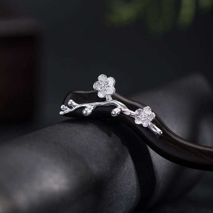 Buddha Stones 925 Sterling Silver Classical Chinese Style Ebony Plum Blossom Blessing Hairpin - image 3