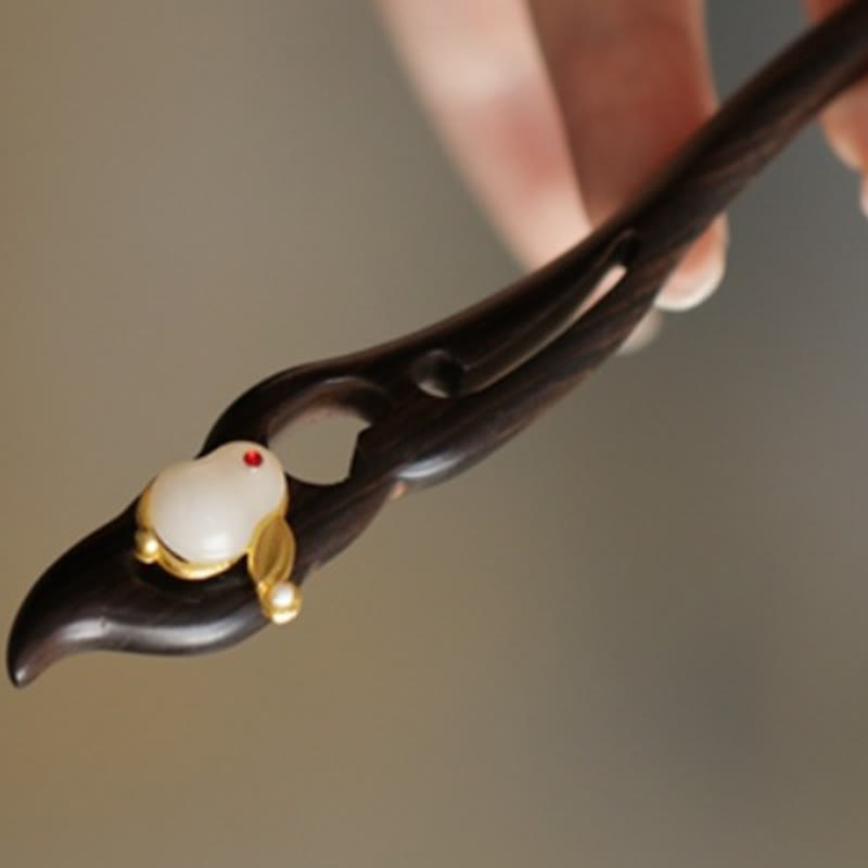 Buddha Stones Auspicious Cloud Sandalwood Rabbit Protection Hairpin - image 26