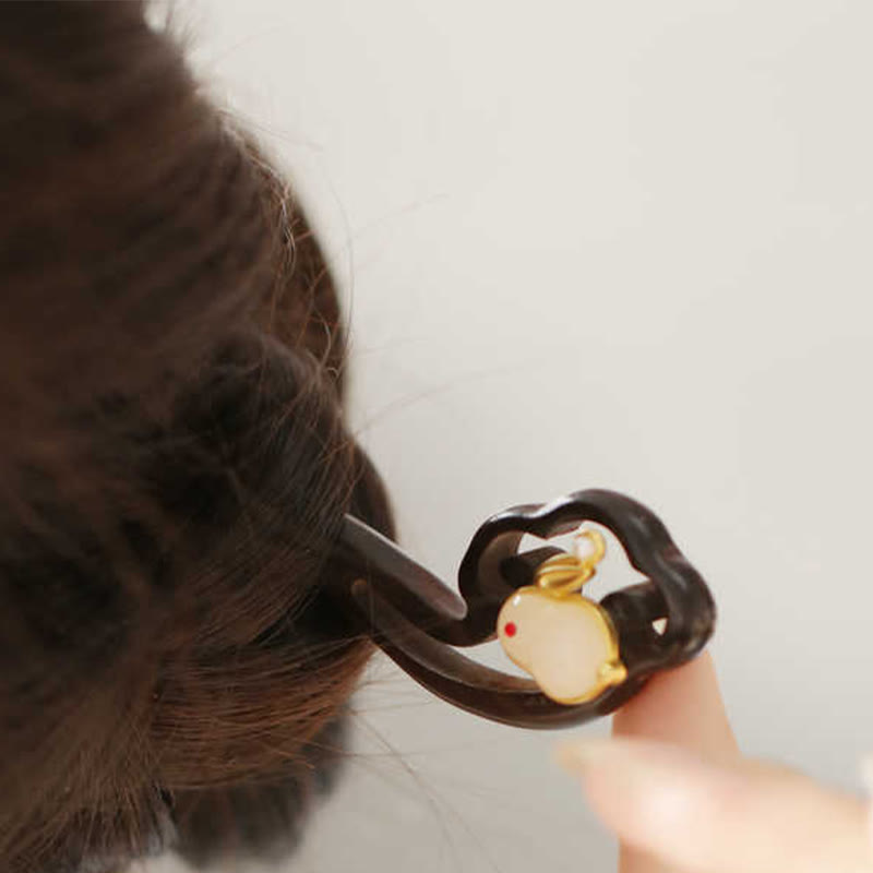 Buddha Stones Auspicious Cloud Sandalwood Rabbit Protection Hairpin - image 8