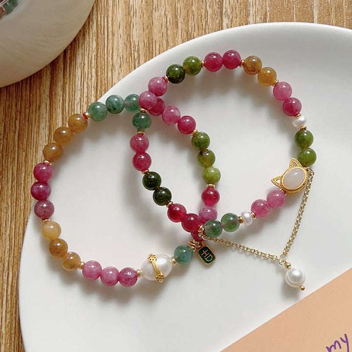 Buddha Stones Colorful Tourmaline Lucky Cat Positive Bracelet - image 15