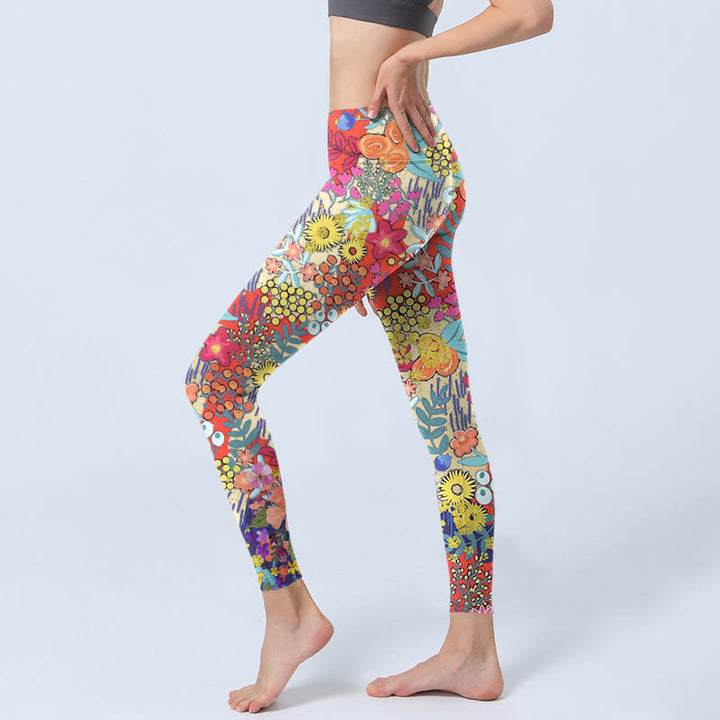 Buddha Stones Colorful Flowers Leaves Print Gym Fitness Leggings Women's Yoga Pants - image 3