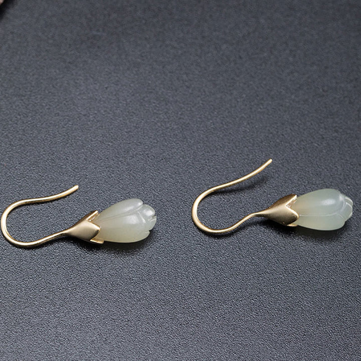 Buddha Stones 925 Sterling Silver Hetian Jade Magnolia Abundance Drop Earrings - image 5