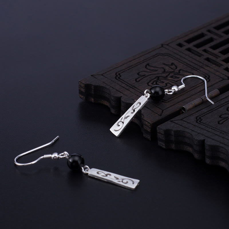 Buddha Stones 925 Sterling Silver Black Onyx Hollow Vine Protection Drop Earrings - image 5