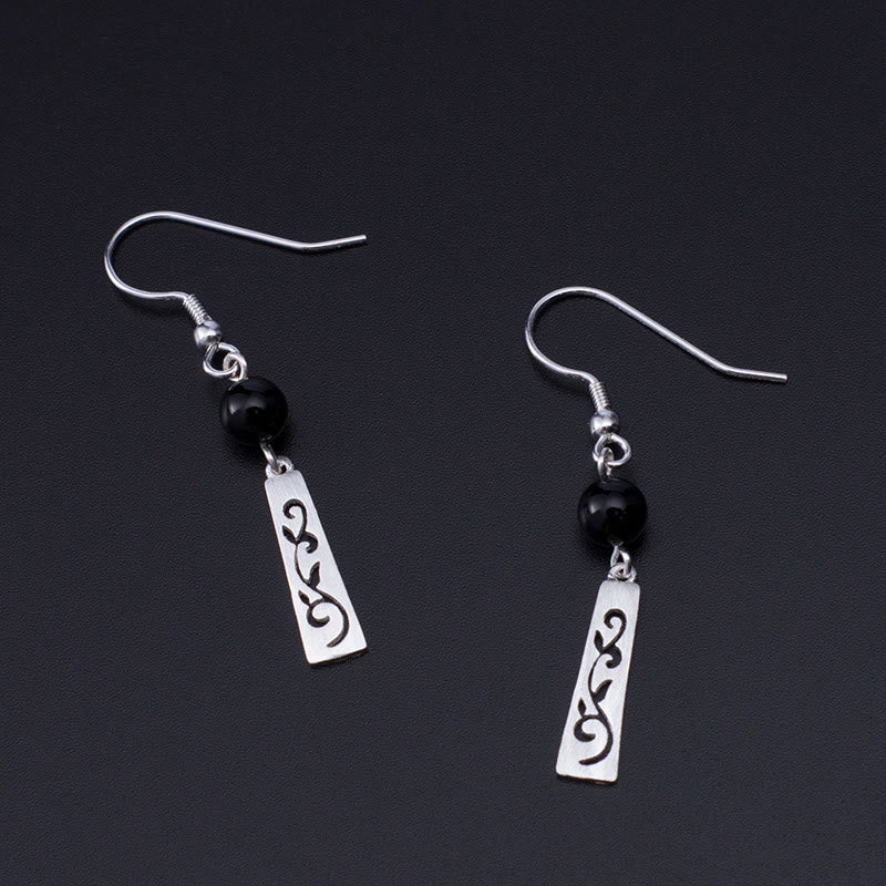 Buddha Stones 925 Sterling Silver Black Onyx Hollow Vine Protection Drop Earrings - image 3