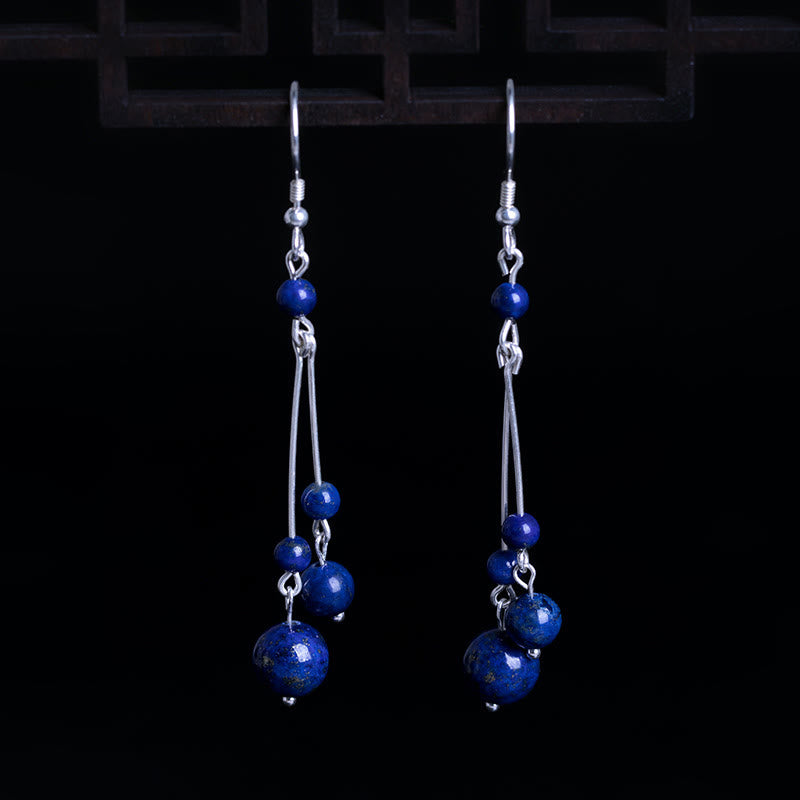 Buddha Stones 925 Sterling Silver Lazurite Lapis Lazuli Beads Serenity Drop Earrings - image 2