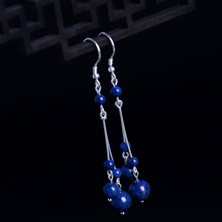 Buddha Stones 925 Sterling Silver Lazurite Beads Serenity Drop Earrings - image 1
