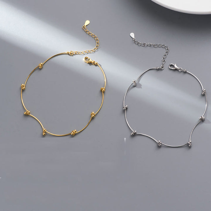 Buddha Stones 925 Sterling Silver Simple Wave Shape Protection Anklet - image 11