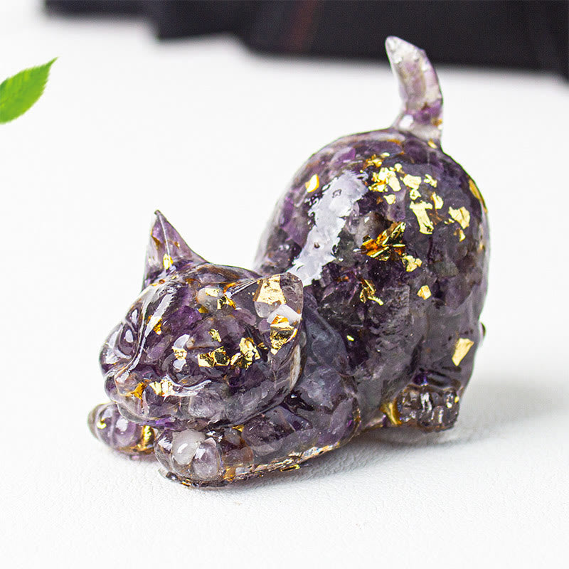 Buddha Stones Stretching Cat Resin Crystal Gravel Meditation Decoration - Amethyst - 4.5*3*4.2cm - image 0