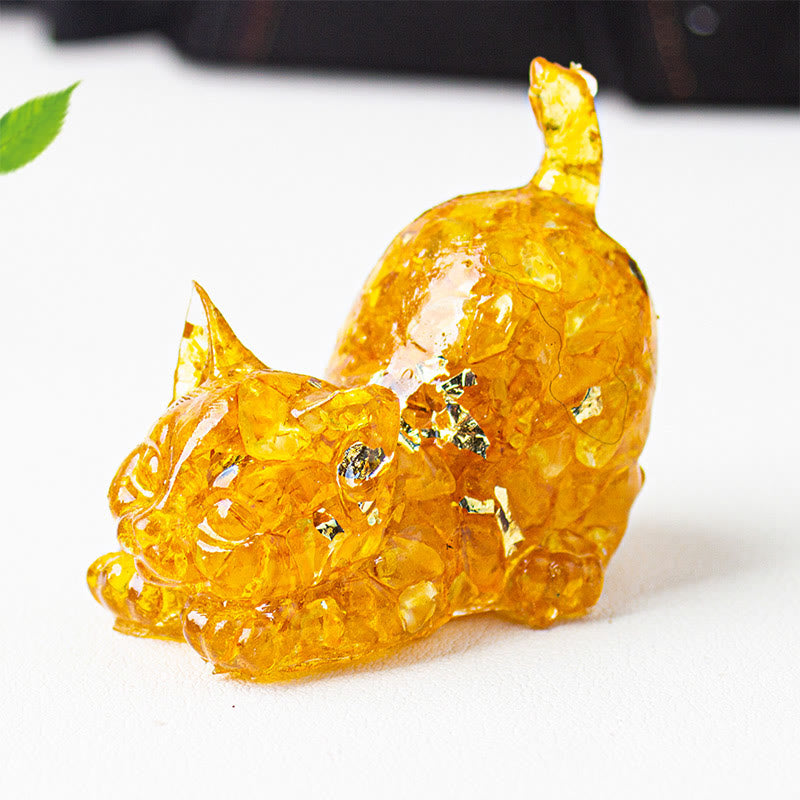 Buddha Stones Stretching Cat Resin Crystal Gravel Meditation Decoration - Citrine - 4.5*3*4.2cm - image 12
