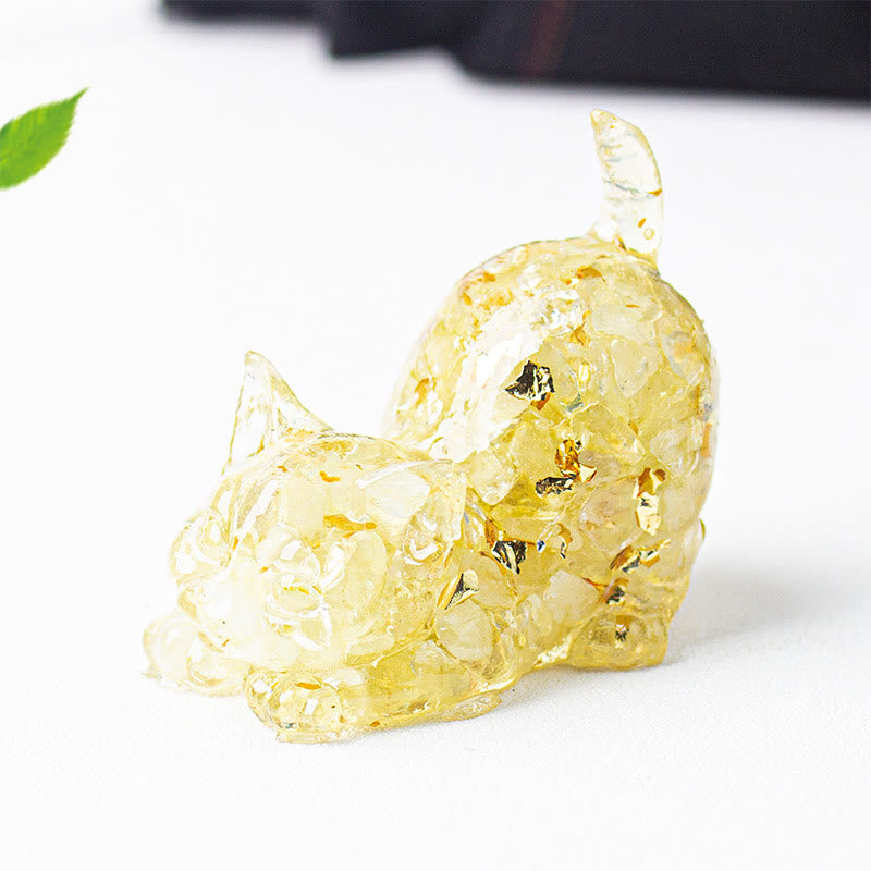 Buddha Stones Stretching Cat Resin Crystal Gravel Meditation Decoration - Light Citrine - 4.5*3*4.2cm - image 16