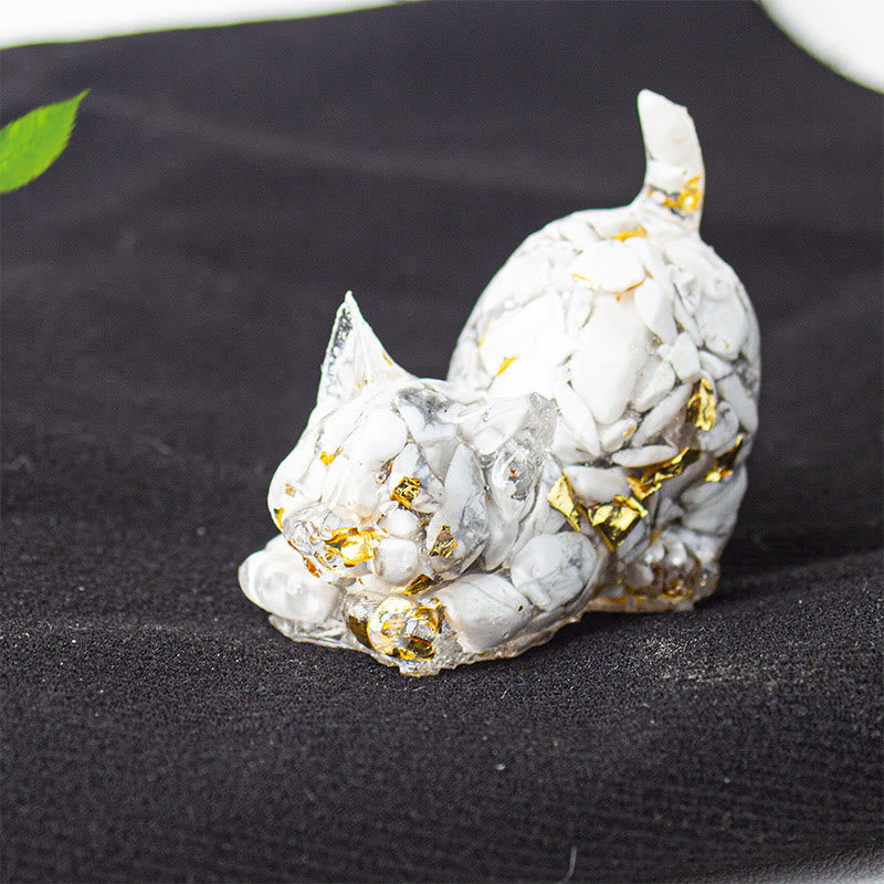 Buddha Stones Stretching Cat Resin Crystal Gravel Meditation Decoration - White Turquoise - 4.5*3*4.2cm - image 30