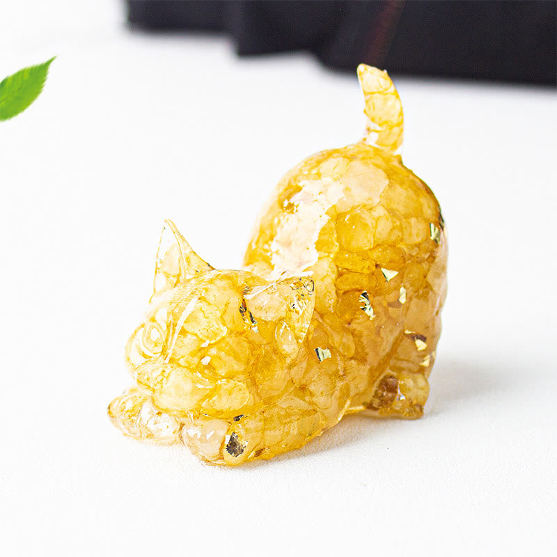 Buddha Stones Stretching Cat Resin Crystal Gravel Meditation Decoration - Yellow Agate - 4.5*3*4.2cm - image 55
