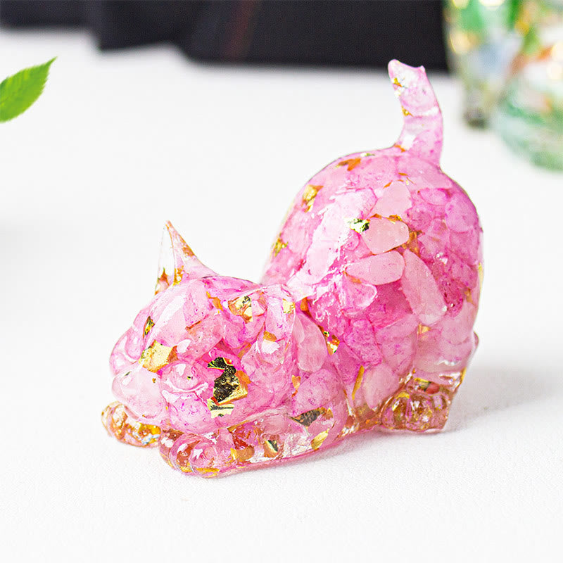 Buddha Stones Stretching Cat Resin Crystal Gravel Meditation Decoration - Rose Quartz - 4.5*3*4.2cm - image 53