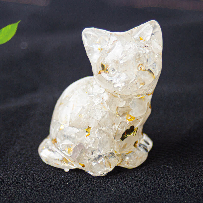Buddha Stones Sitting Cat  Resin Gravel Pink Crystal Citrine White Crystal Lapis Lazuli Soothing Desktop Decoration - White Crystal  - About 3.2*3.3*4cm - image 5