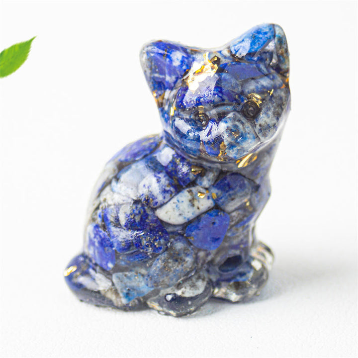 Buddha Stones Sitting Cat  Resin Gravel Pink Crystal Citrine White Crystal Lapis Lazuli Soothing Desktop Decoration - Lapis Lazuli  - About 3.2*3.3*4cm - image 9