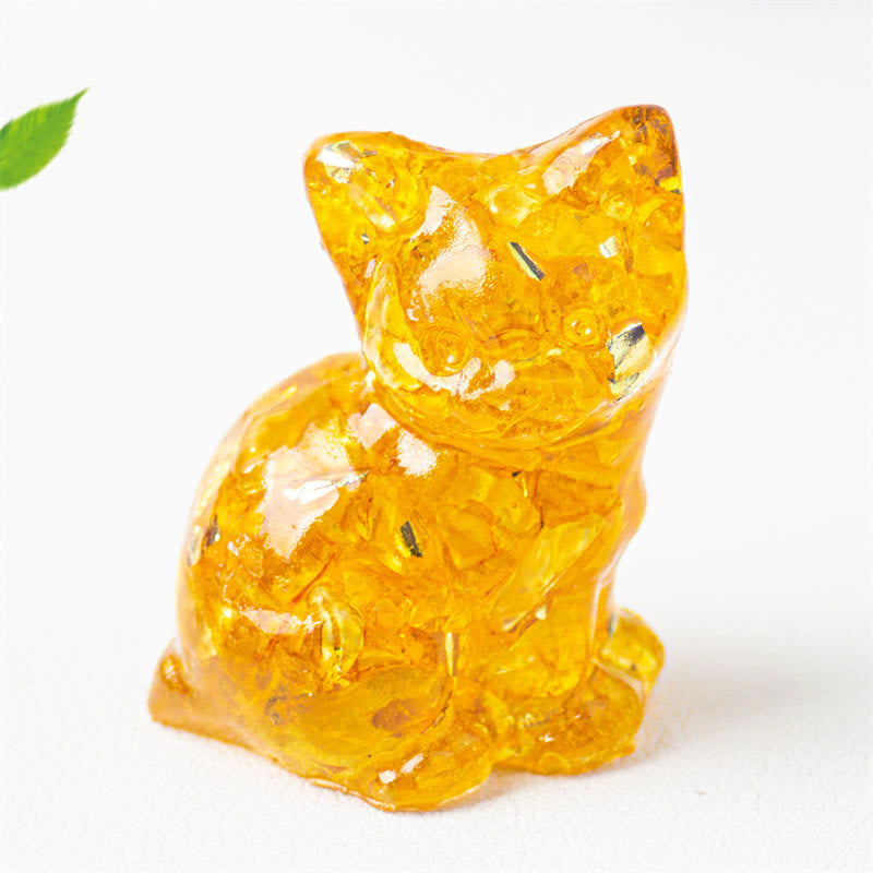 Buddha Stones Sitting Cat  Resin Gravel Pink Crystal Citrine White Crystal Lapis Lazuli Soothing Desktop Decoration - Citrine - About 3.2*3.3*4cm - image 3