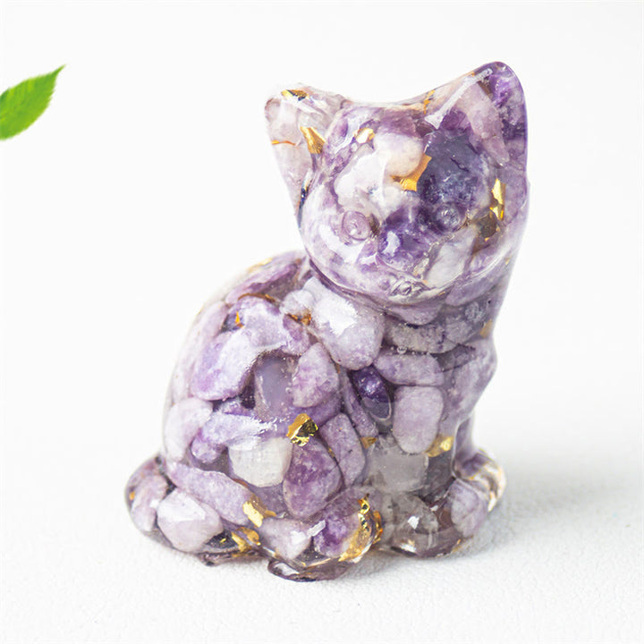 Buddha Stones Sitting Cat  Resin Gravel Pink Crystal Citrine White Crystal Lapis Lazuli Soothing Desktop Decoration - Lepidolite - About 3.2*3.3*4cm - image 39