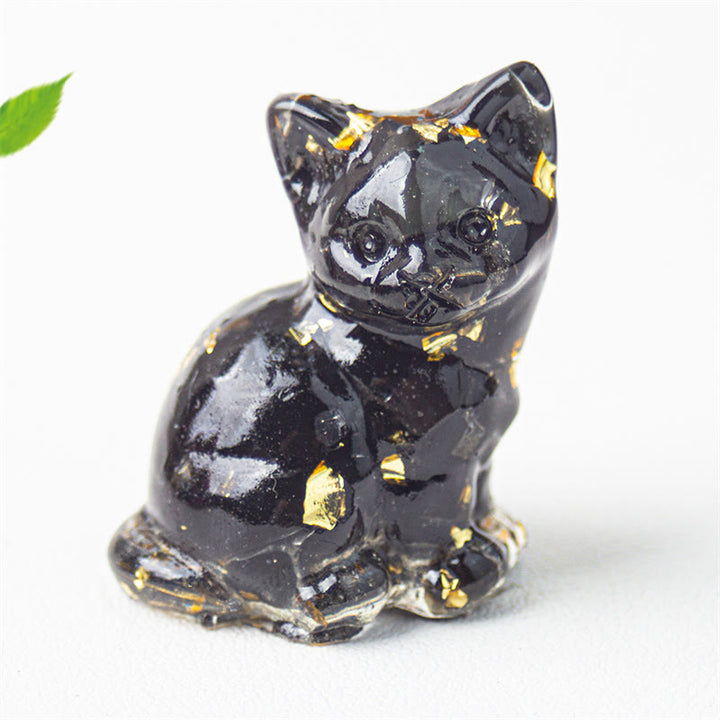 Buddha Stones Sitting Cat  Resin Gravel Pink Crystal Citrine White Crystal Lapis Lazuli Soothing Desktop Decoration - Black Obsidian - About 3.2*3.3*4cm - image 37