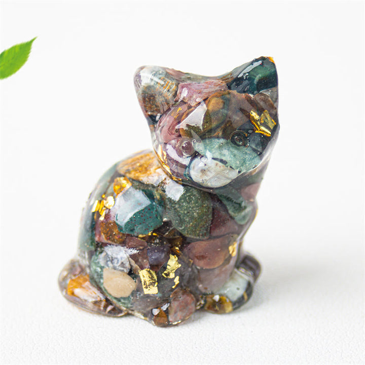 Buddha Stones Sitting Cat  Resin Gravel Pink Crystal Citrine White Crystal Lapis Lazuli Soothing Desktop Decoration - Sea-Sediment-Jasper - About 3.2*3.3*4cm - image 34