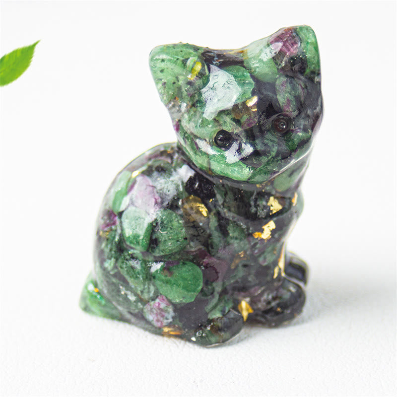 Buddha Stones Sitting Cat  Resin Gravel Pink Crystal Citrine White Crystal Lapis Lazuli Soothing Desktop Decoration - Ruby Zoisite - About 3.2*3.3*4cm - image 41