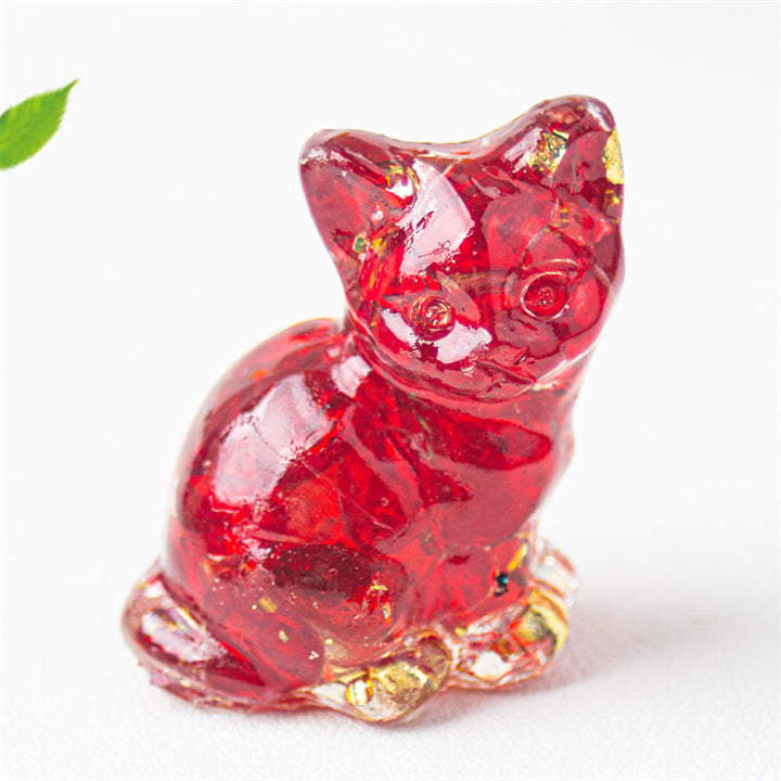 Buddha Stones Sitting Cat  Resin Gravel Pink Crystal Citrine White Crystal Lapis Lazuli Soothing Desktop Decoration - Red Glass - About 3.2*3.3*4cm - image 45