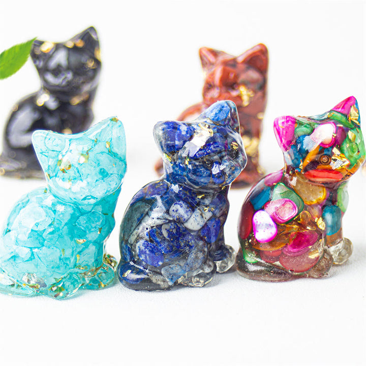 Buddha Stones Sitting Cat  Resin Gravel Pink Crystal Citrine White Crystal Lapis Lazuli Soothing Desktop Decoration - image 0