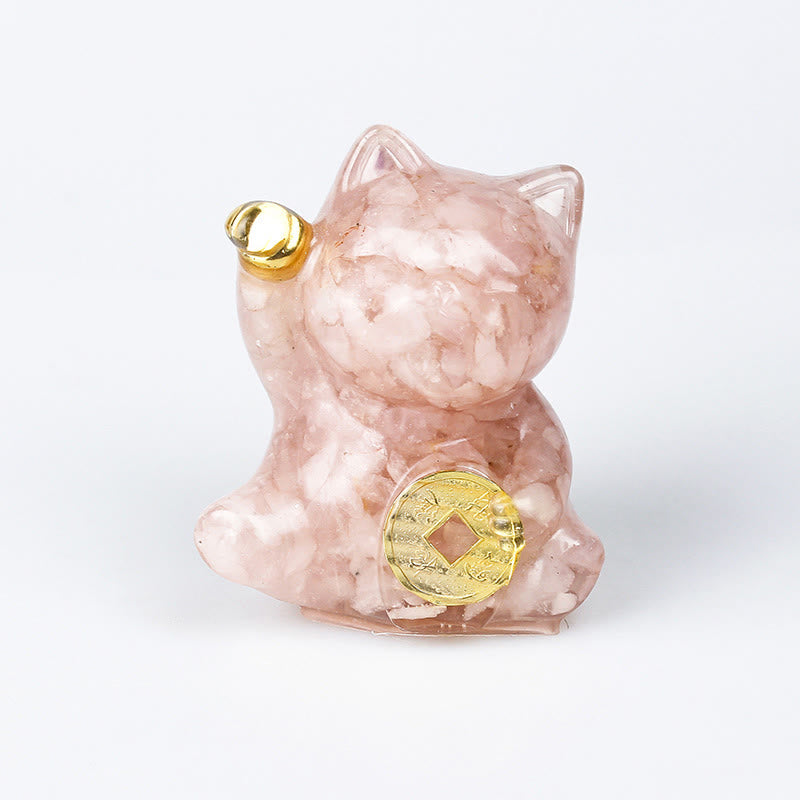 Buddha Stones Lucky Cat Copper Coin Turquoise Labradorite Pink Crystal Amethyst Strength Home Decoration - Pink Crystal - About 5.5*6*4cm - image 5