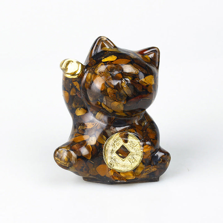 Buddha Stones Lucky Cat Copper Coin Turquoise Labradorite Pink Crystal Amethyst Strength Home Decoration - Tiger's Eye - About 5.5*6*4cm - image 14