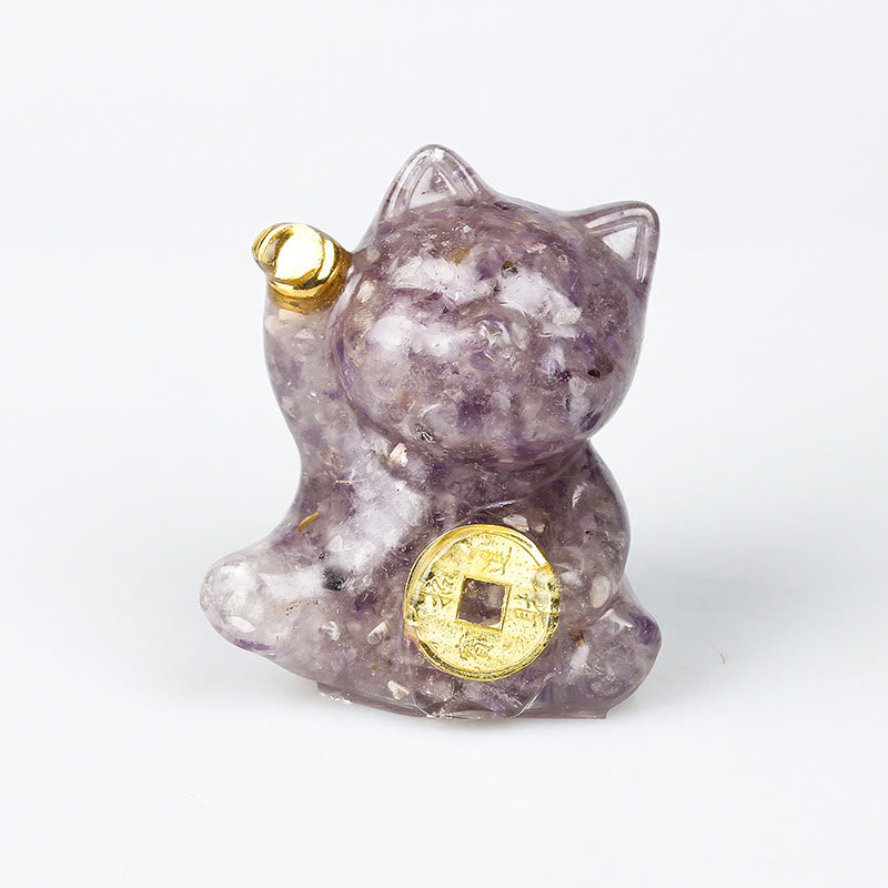 Buddha Stones Lucky Cat Copper Coin Turquoise Labradorite Pink Crystal Amethyst Strength Home Decoration - Amethyst - About 5.5*6*4cm - image 10