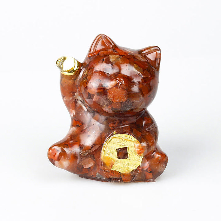 Buddha Stones Lucky Cat Copper Coin Turquoise Labradorite Pink Crystal Amethyst Strength Home Decoration - Red Agate - About 5.5*6*4cm - image 17