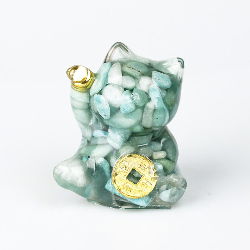 Buddha Stones Lucky Cat Copper Coin Turquoise Labradorite Pink Crystal Amethyst Strength Home Decoration - Amazonite - About 5.5*6*4cm - image 19