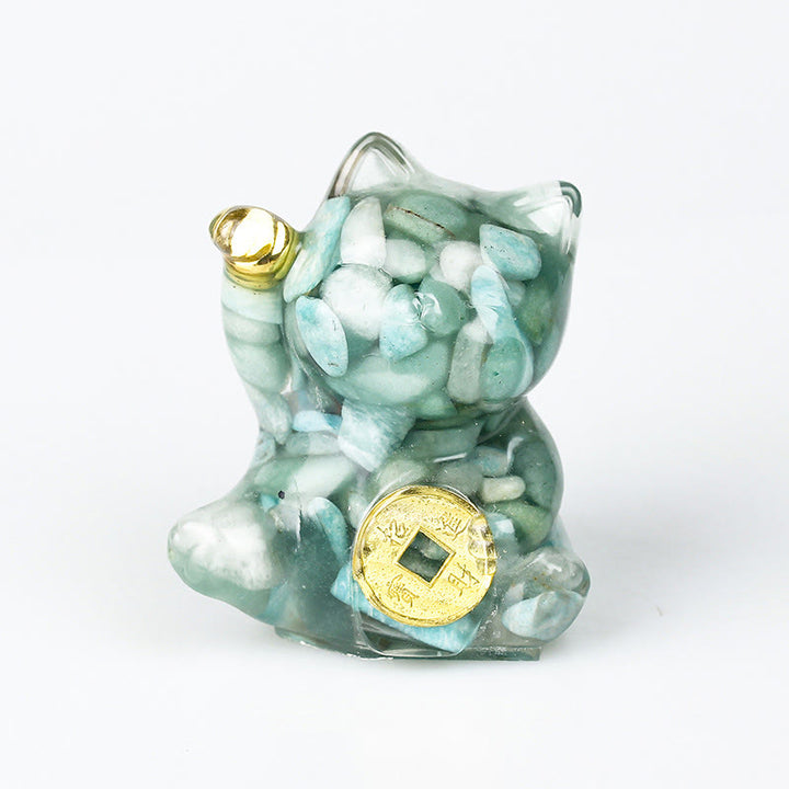 Buddha Stones Lucky Cat Copper Coin Turquoise Labradorite Pink Crystal Amethyst Strength Home Decoration - Amazonite - About 5.5*6*4cm - image 19