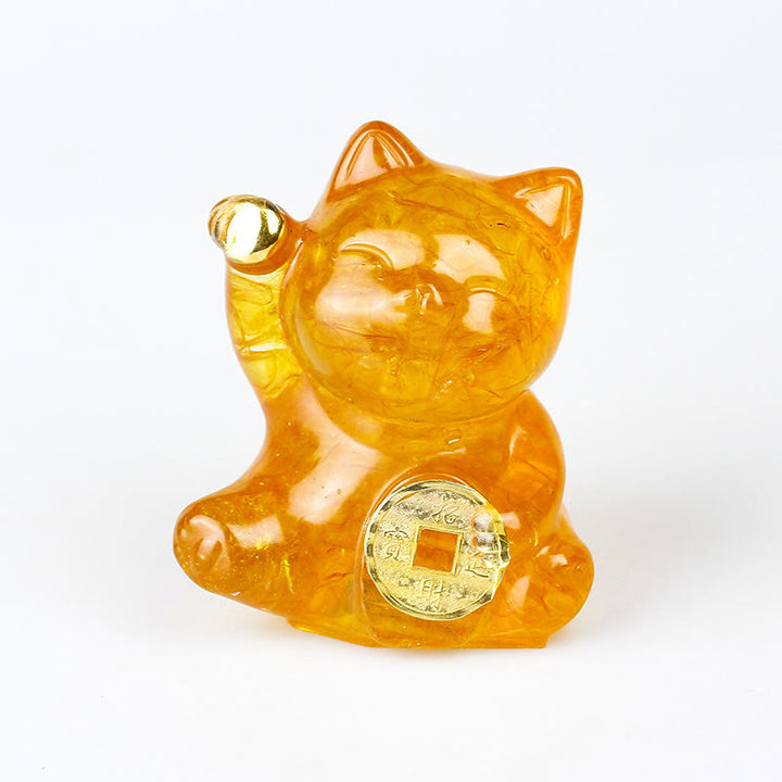 Buddha Stones Lucky Cat Copper Coin Turquoise Labradorite Pink Crystal Amethyst Strength Home Decoration - Citrine - About 5.5*6*4cm - image 23