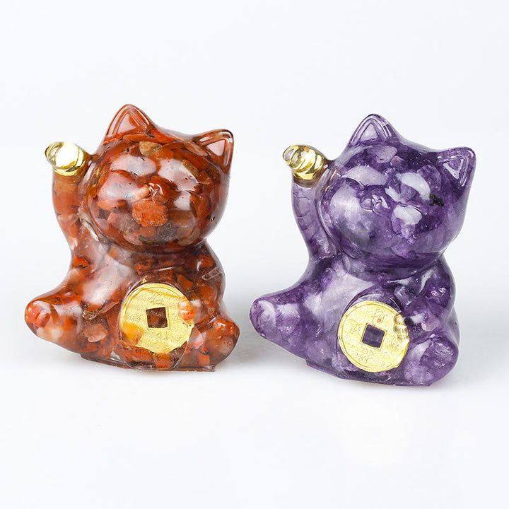 Buddha Stones Lucky Cat Copper Coin Turquoise Labradorite Pink Crystal Amethyst Strength Home Decoration - image 0