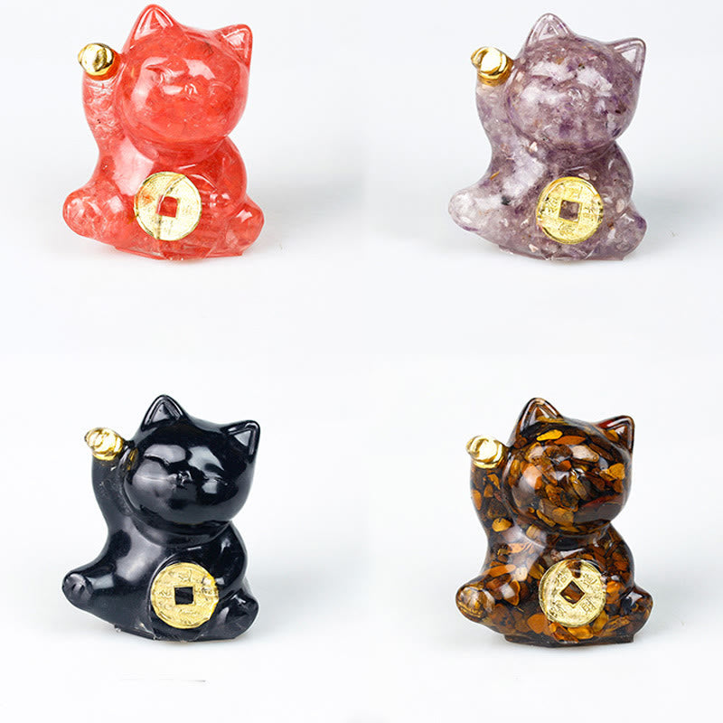Buddha Stones Lucky Cat Copper Coin Turquoise Labradorite Pink Crystal Amethyst Strength Home Decoration - image 29