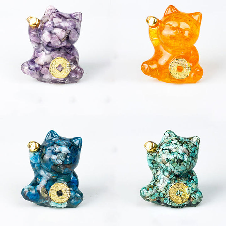 Buddha Stones Lucky Cat Copper Coin Turquoise Labradorite Pink Crystal Amethyst Strength Home Decoration - image 30