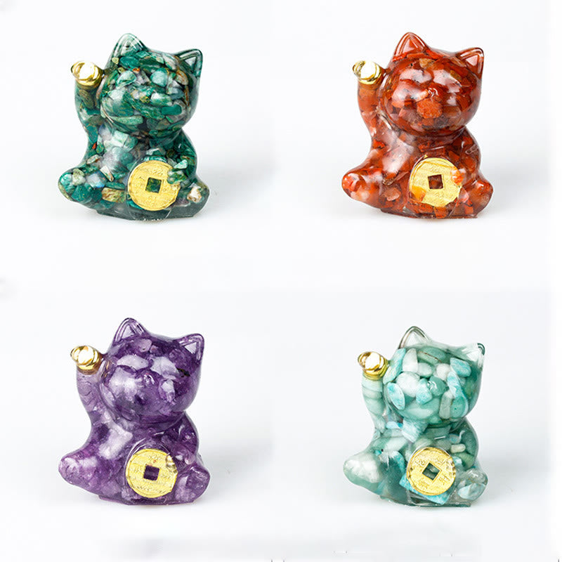 Buddha Stones Lucky Cat Copper Coin Turquoise Labradorite Pink Crystal Amethyst Strength Home Decoration - image 31