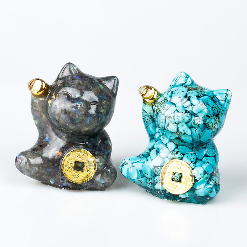 Buddha Stones Lucky Cat Copper Coin Turquoise Labradorite Pink Crystal Amethyst Strength Home Decoration - image 33
