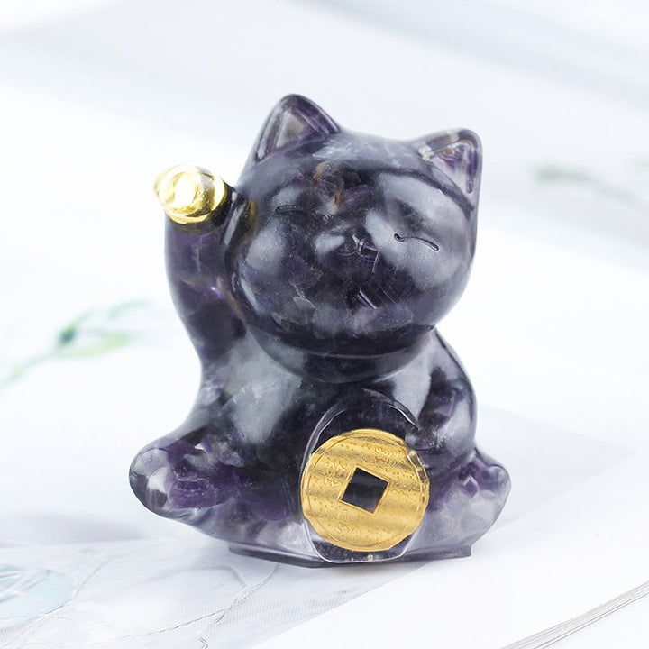Buddha Stones Lucky Cat Copper Coin Turquoise Labradorite Pink Crystal Amethyst Strength Home Decoration - Deep Purple Amethyst - About 5.5*6*4cm - image 27