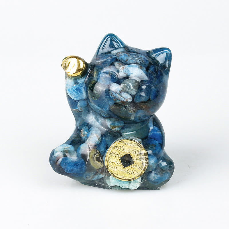 Buddha Stones Lucky Cat Copper Coin Turquoise Labradorite Pink Crystal Amethyst Strength Home Decoration - Blue Opal - About 5.5*6*4cm - image 25