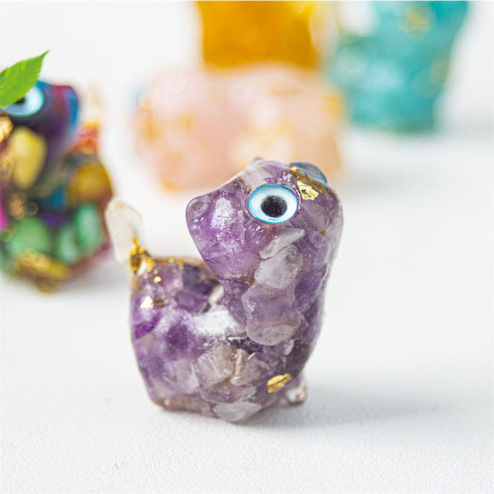 Buddha Stones Natural Crystal Turquoise Aquamarine Amethyst Cat Protection Decoration - Amethyst - About 36*32*22mm - image 9