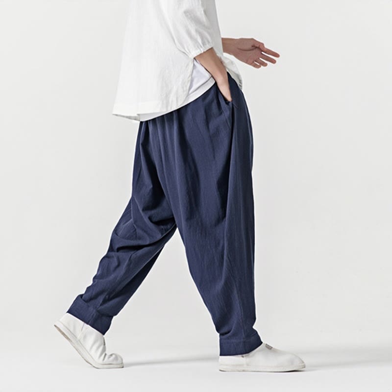 Buddha Stones Spring Solid Color Drawstring Men's Harem Pants With Pockets - image 4