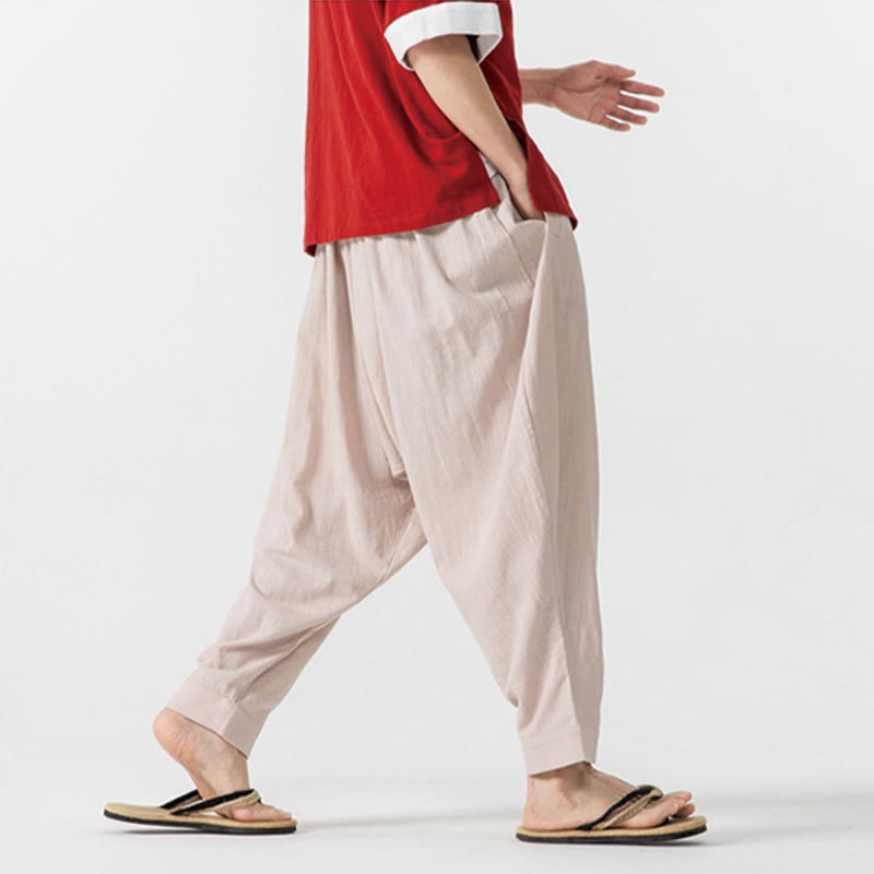 Buddha Stones Spring Solid Color Drawstring Men's Harem Pants With Pockets - image 23