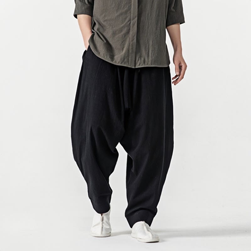 Buddha Stones Spring Solid Color Drawstring Men's Harem Pants With Pockets - image 10