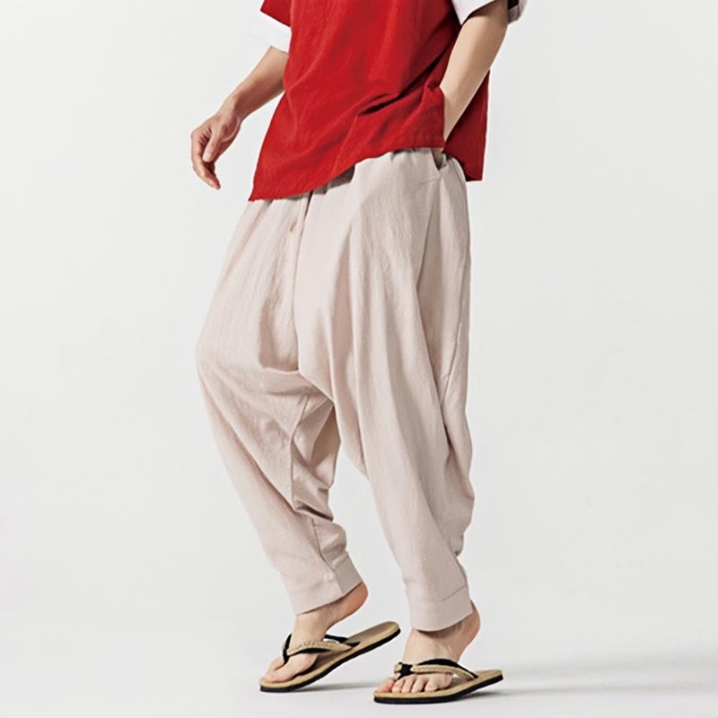 Buddha Stones Spring Solid Color Drawstring Men's Harem Pants With Pockets - image 24