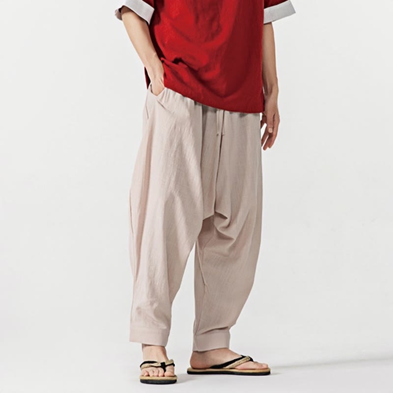 Buddha Stones Spring Solid Color Drawstring Men's Harem Pants With Pockets - image 26