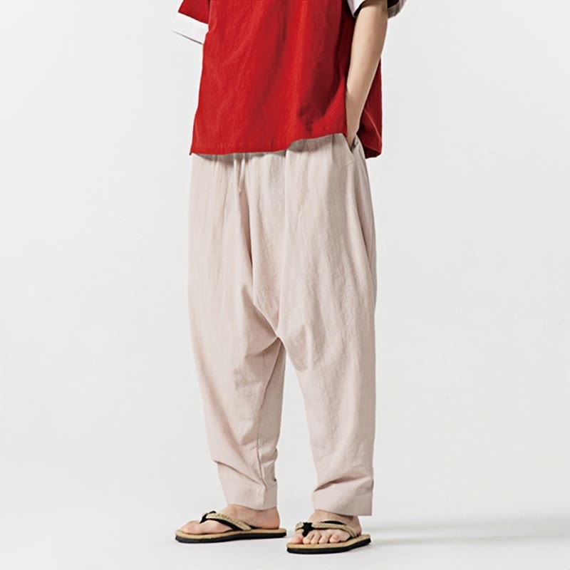 Buddha Stones Spring Solid Color Drawstring Men's Harem Pants With Pockets - image 25