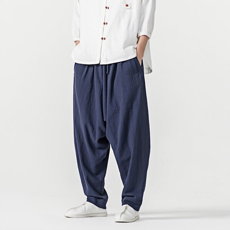 Buddha Stones Spring Solid Color Drawstring Men's Harem Pants With Pockets - image 6