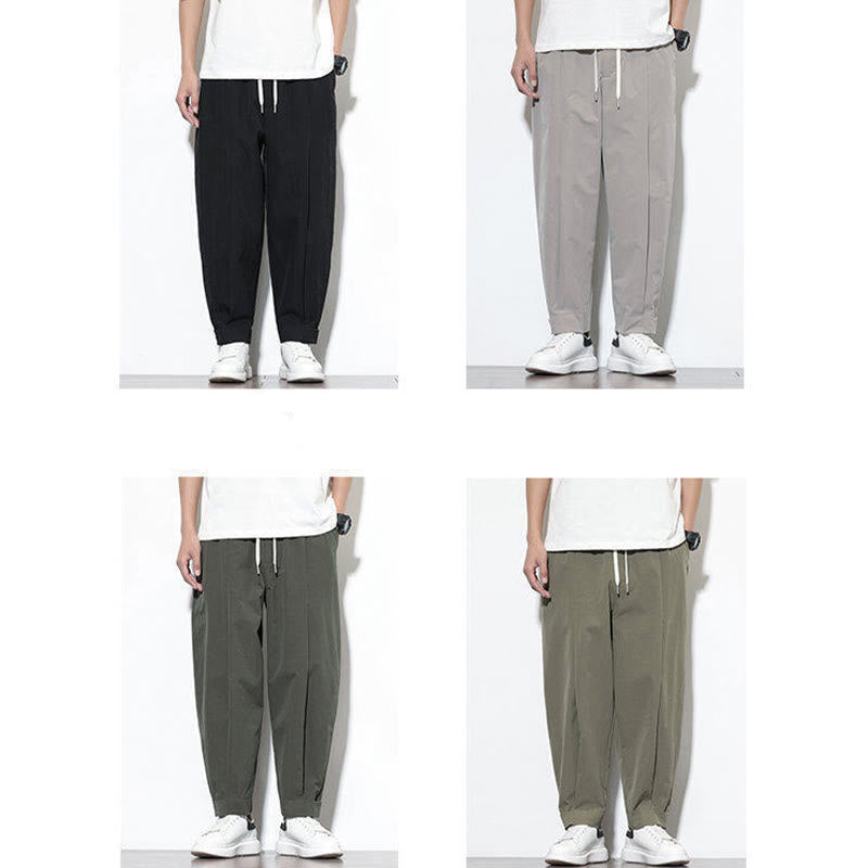 Buddha Stones Casual Solid Color Drawstring Men's Harem Pants With Pockets - image 18